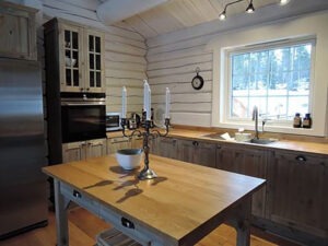 Kitchen in handmade wooden home